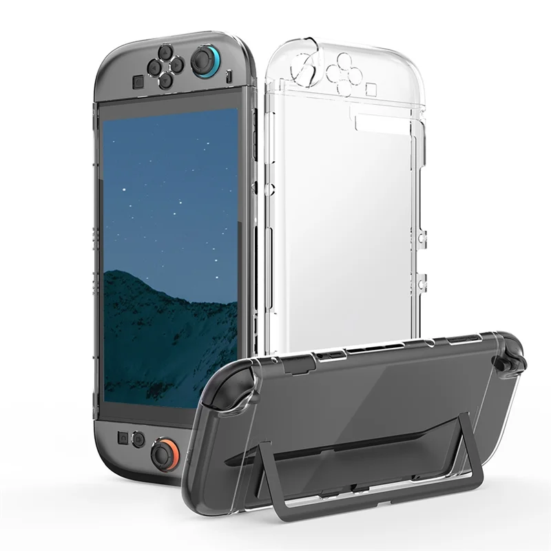 ABJF-PC Hard Shell Case Transparent Crystal Anti-Slip Protective Cover For Switch 2 Full Console Protection