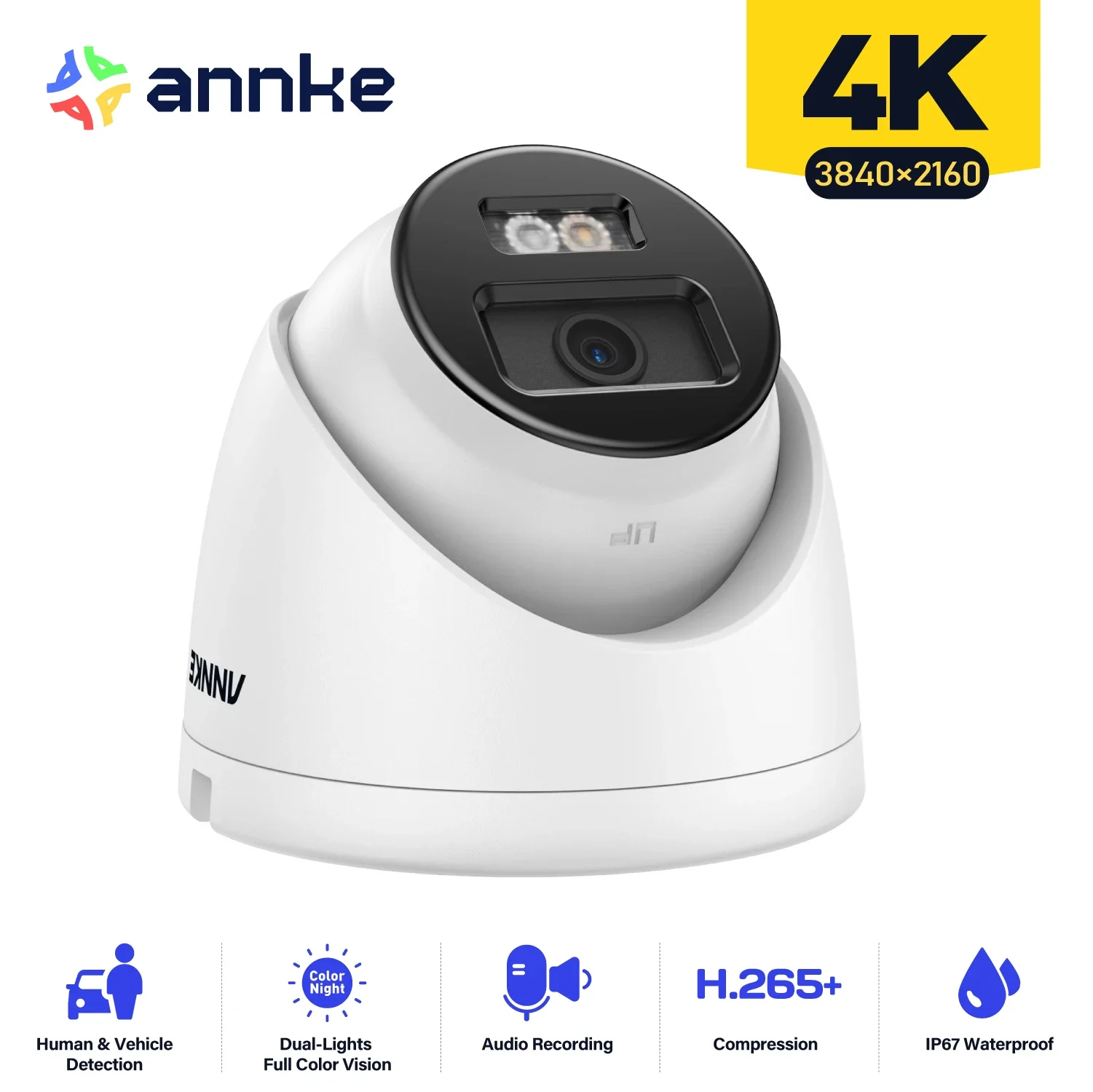 ANNKE 1PC Ultra HD 8MP POE Camera 4K Outdoor Indoor Weatherproof Security Network Dome EXIR Night Vision Email Alert CCTV Camera