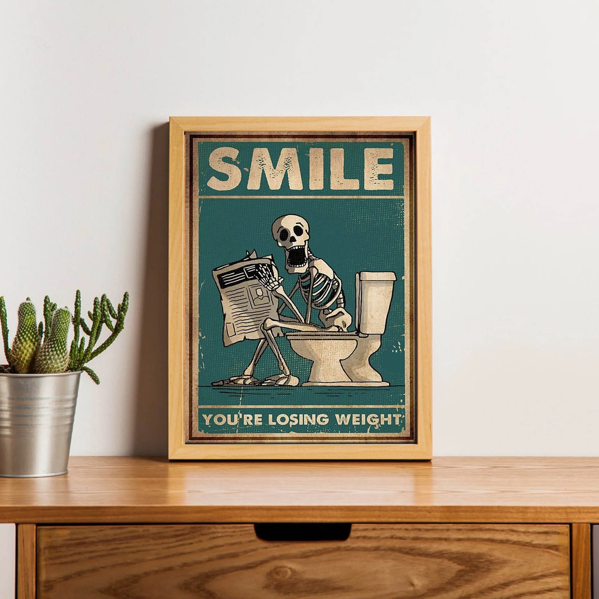 1pc frameless 1pc Canvas Painting The Skeleton Man Is Squatting In The Toilet Wall Art, Human Skeleton Posters, Home Decor, No