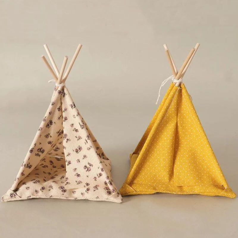 1 Set Handmade Simulation Miniature Camping Tent Model With Flower Wave Point Pattern 1/12 Doll House Scene Decoration