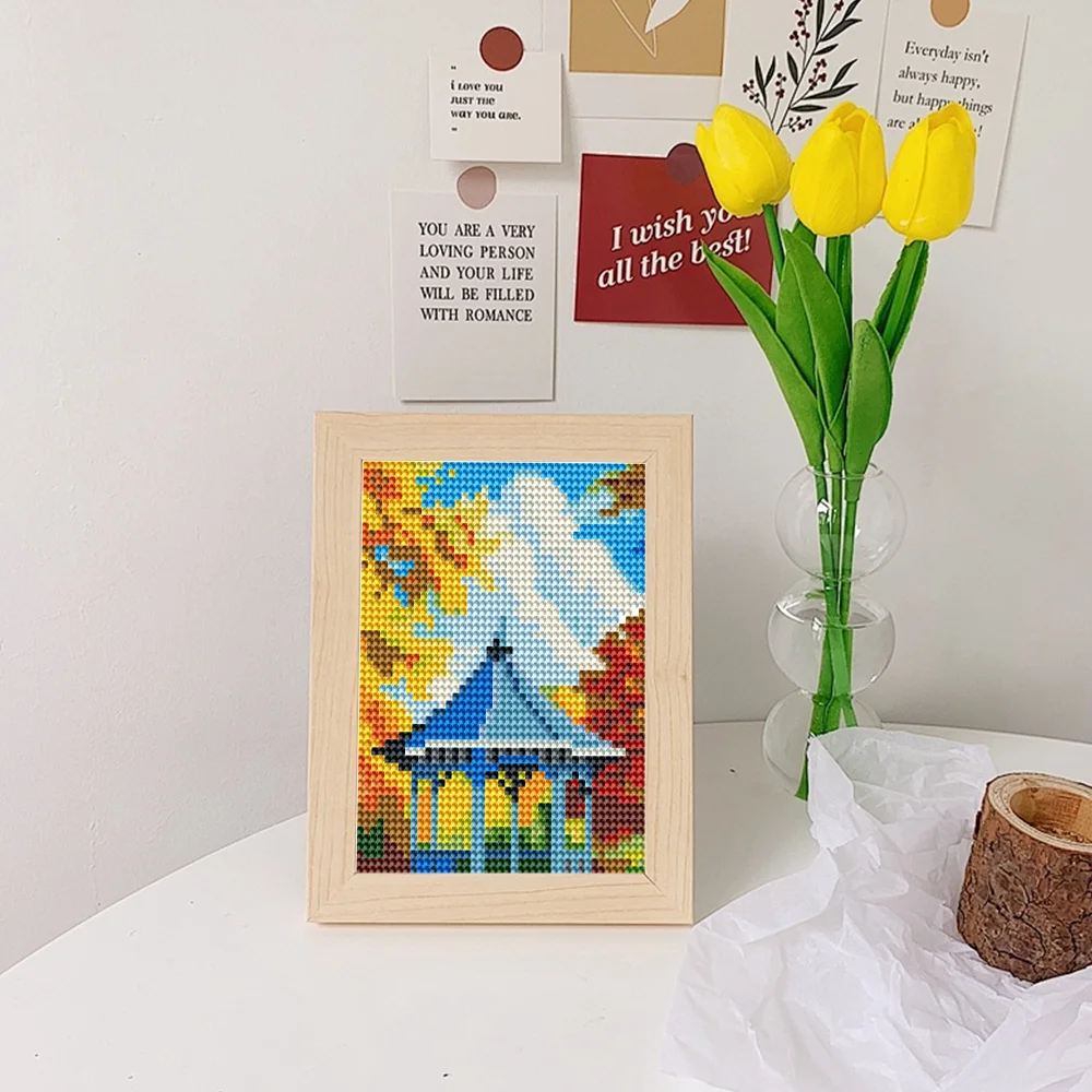 Huacan 12pc New Arrivals Mini Diamond Painting Landscape Windmill Mosaic Cartoon House Handmade Hobby Art Wall Decor