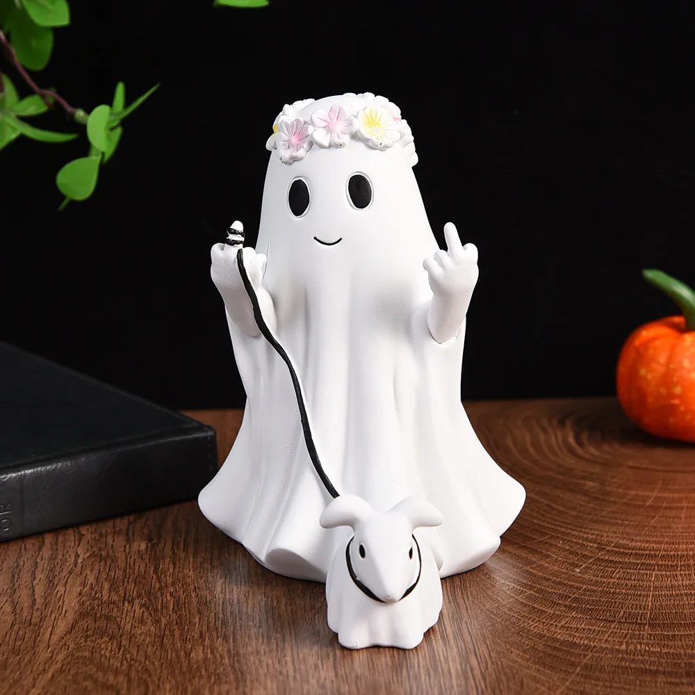 

Halloween Little Ghost Walking Dog Sculpture Ornaments Living Room Bedroom Tabletop Ghost Statue Craft Halloween Decoration