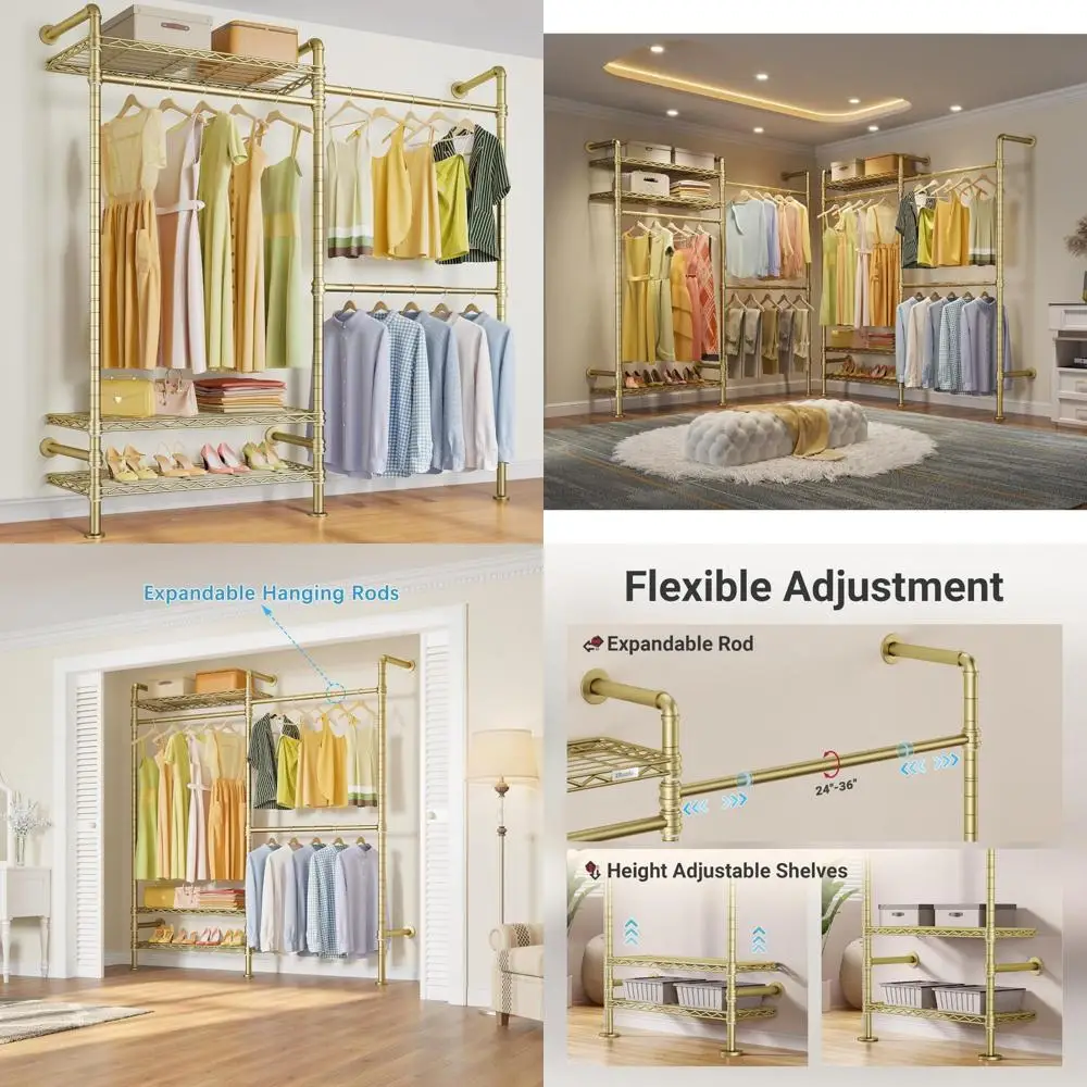 

Timate F2 Industrial Pipe Clothes Rack Wall Mounted Clothing Rack for Hanging Clothes, Expandable Garment Rack Heavy Duty Wardro