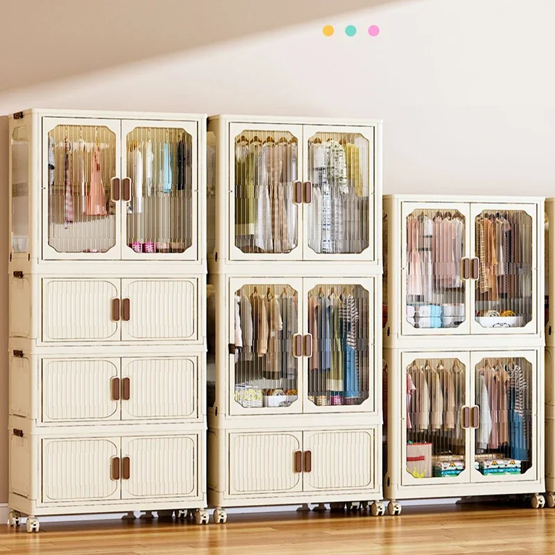 

Transparent Folding Storage Cabinet Wardrobe for Bedroom Open Closets Dresser Movable Organizer Locker Closet Containers Bin