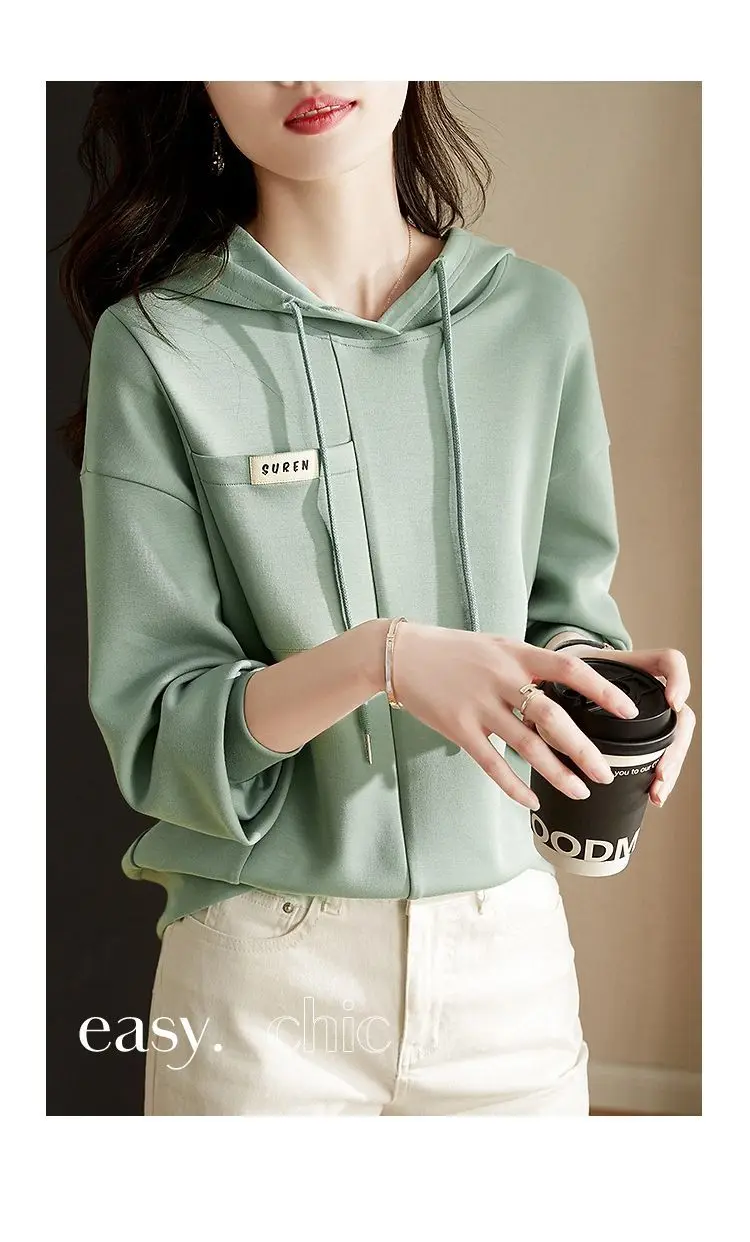 Korean Sweatshirt Women\'s Hooded 2024 Spring Autumn New Loose Versatile Long Sleeve Clothes on Top Fashion for Wearing Outside