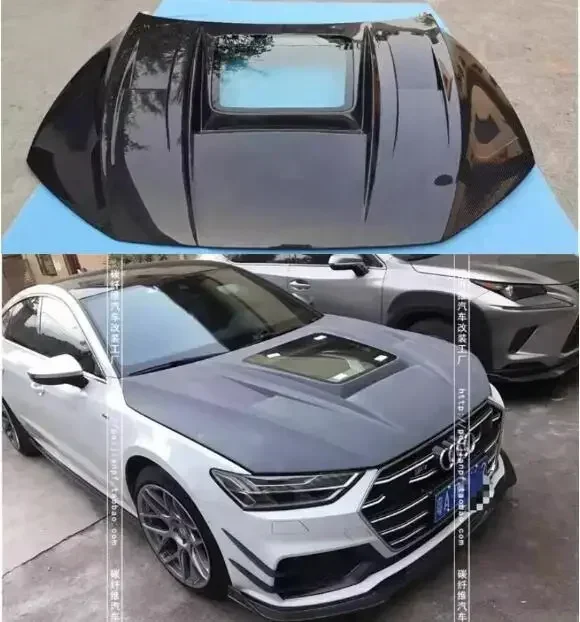 

New！ For Audi A7 S7 RS7 C8 2020 2021 2022 2023 Real Carbon Fiber Bonnet Front Engine Transparent Hood Vent Cover