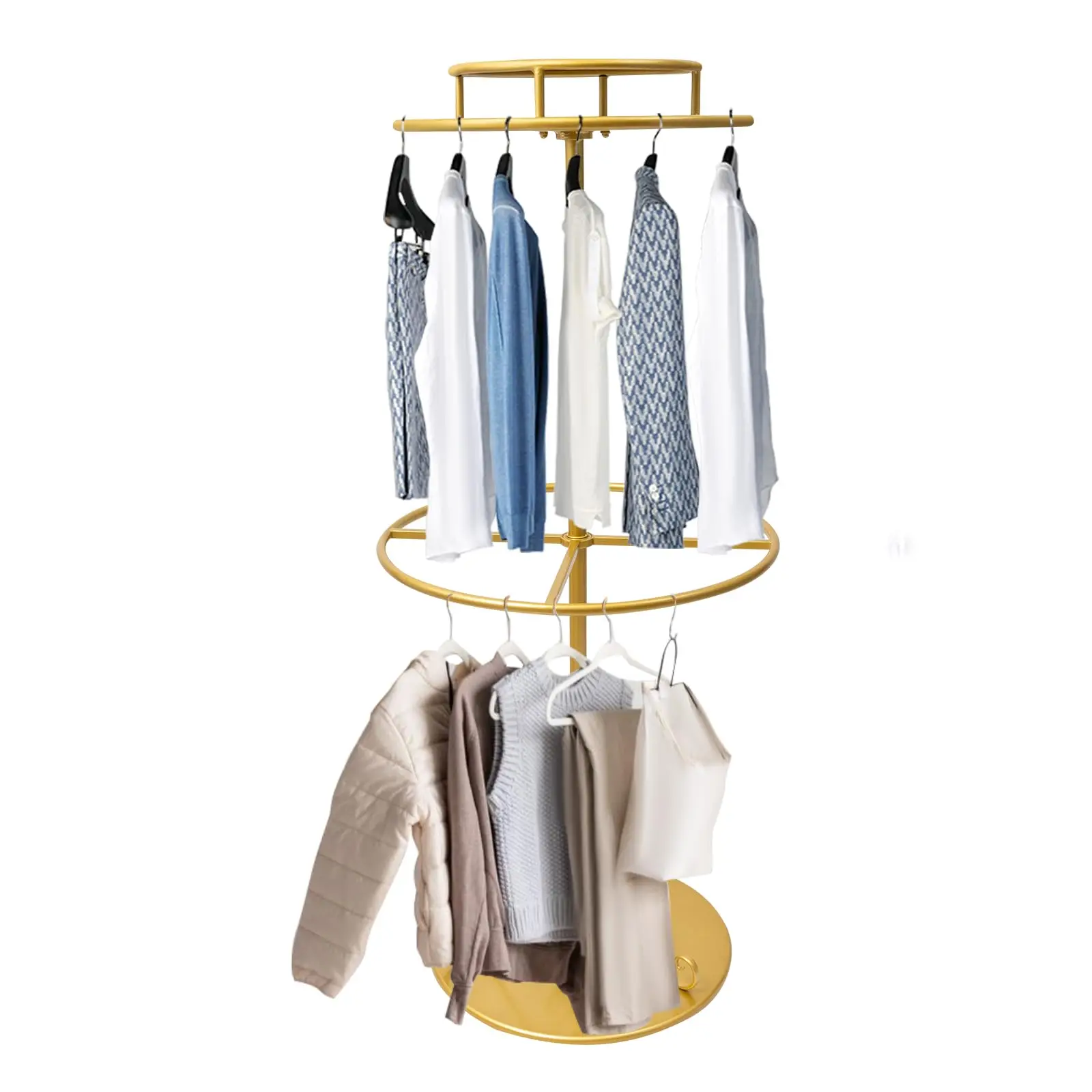Appendiabiti rotondo ruotabile da 55 pollici di altezza, appendiabiti rotondo al dettaglio a 2 livelli con carico di 50 libbre, Ra circolare in metallo da terra