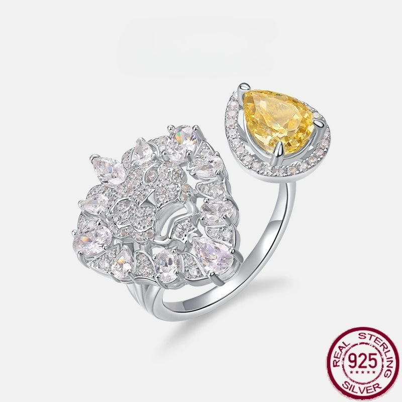 

Новое серебро S925, модное кольцо с бриллиантом, ослепительное гусиное желтое высокоуглеродистое кольцо с бриллиантом, легкое роскошное свадебное украшение