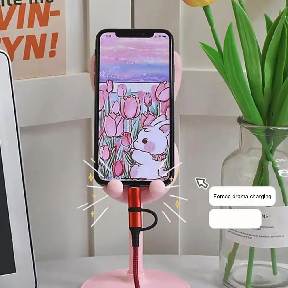 Phone Holder Height Adjustable Cartoon Phone Tablet Holder Stand with Stable Base Bunny Ear Design for Selfies Live Streaming