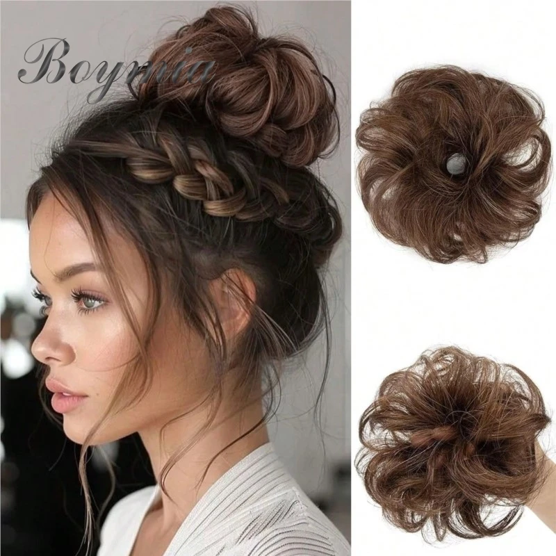 Coque bagunçado pedaço de cabelo encaracolado natural cabelo humano coque updo donut extensões de cabelo real flexível elástico pedaço de cabelo 40g