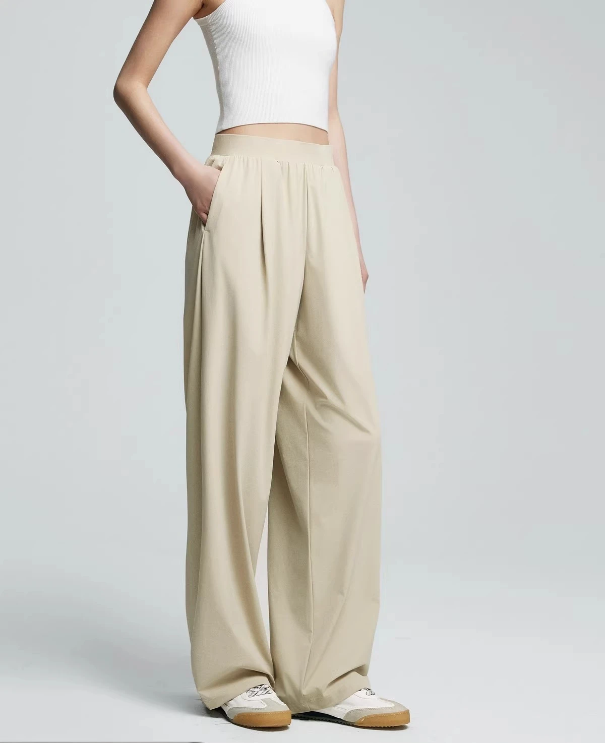 

Cool, icy, elastic casual trousers female Spring/Summer 2025 Widened elastic high-waisted pants