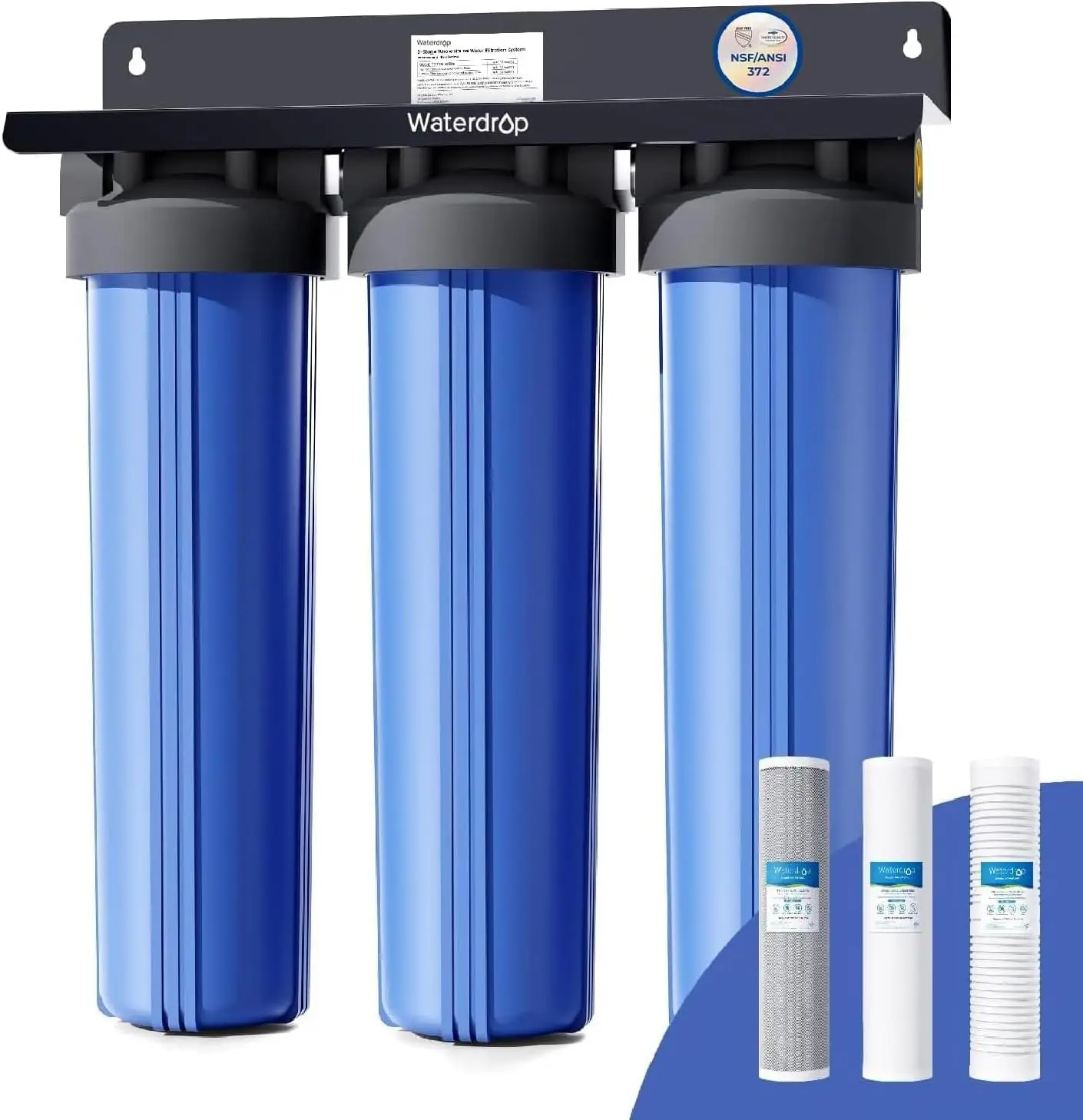 WHF3T-PG 3-Stage Whole House Water Filter System, 5 Micron | Highly Reduces Lead, Chlorine, Odor and Taste, 7-Stage