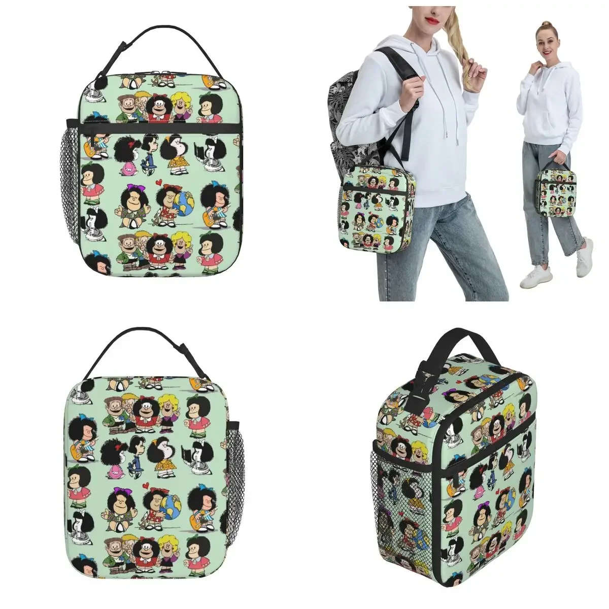 Sac à lunch isotherme Kawaii Cartoon Mafalda, grand fourre-tout anime, sac isotherme, conteneur de repas, bureau, extérieur, hommes, femmes