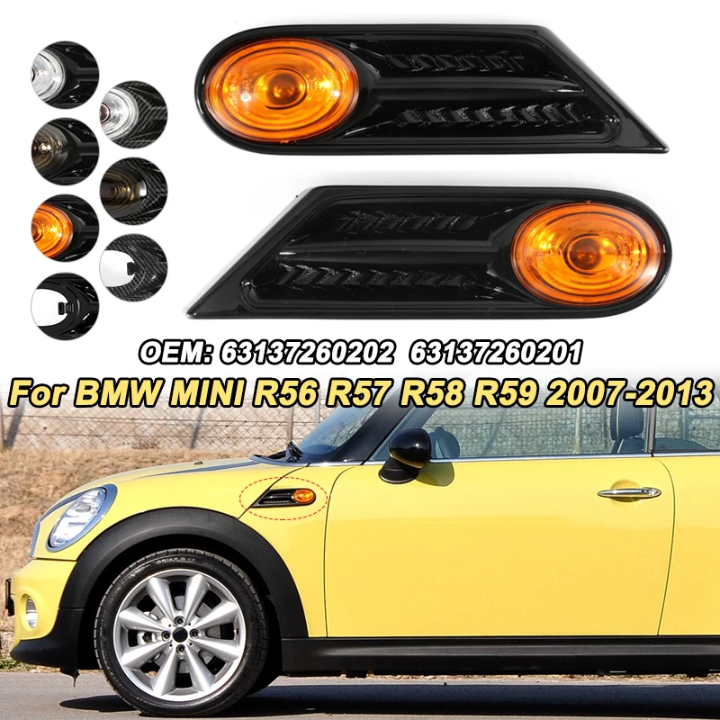 

2Pcs Car LED Side Fender Maker Lamp Indicator Signal Light For BMW MINI COOPER R56 R57 R58 R59 2007-2013 63137260202 63137260201