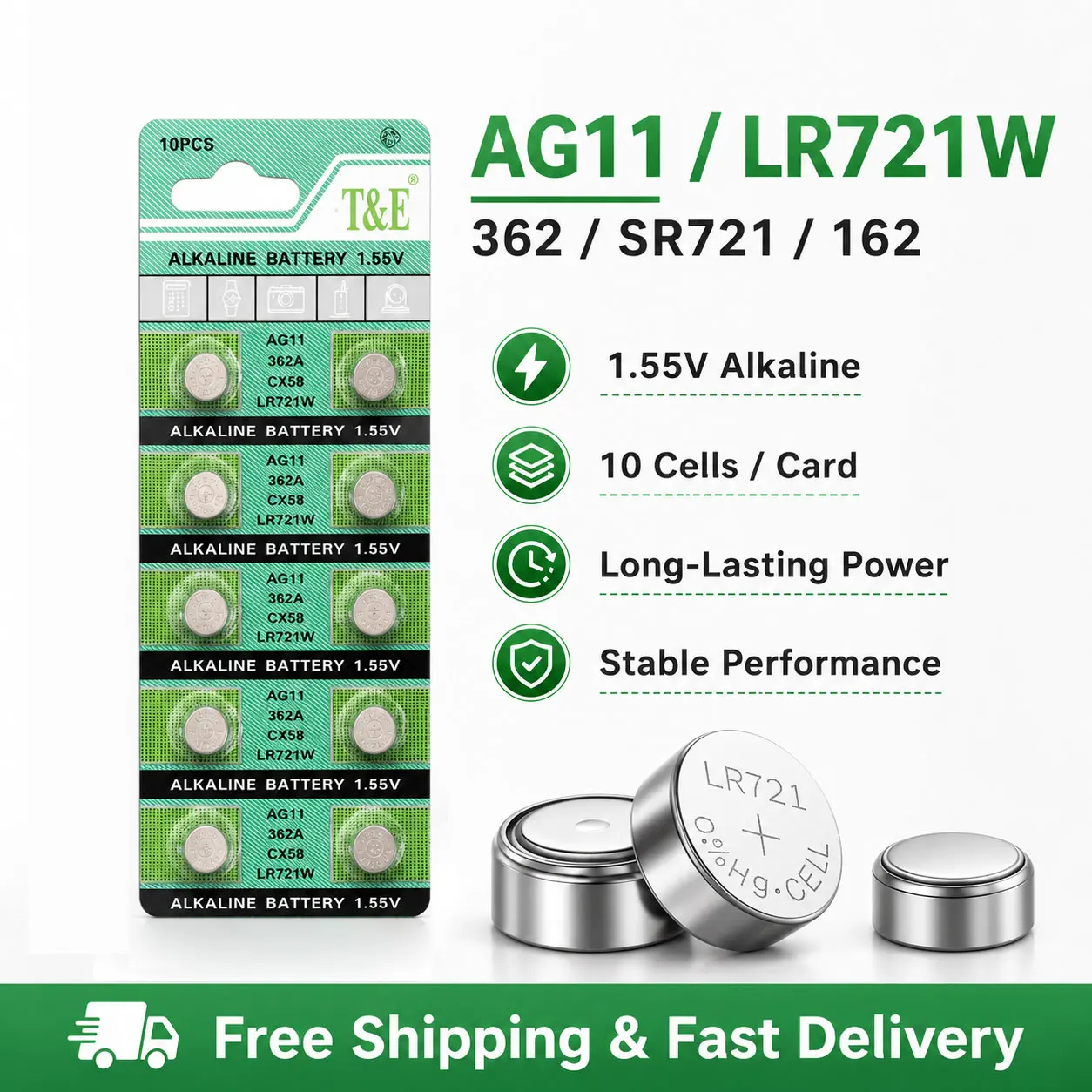 

AG11 LR721 362 SR721 162 77UB Coin Battery 1.5V Replacement for Watches Toys Remote Devices