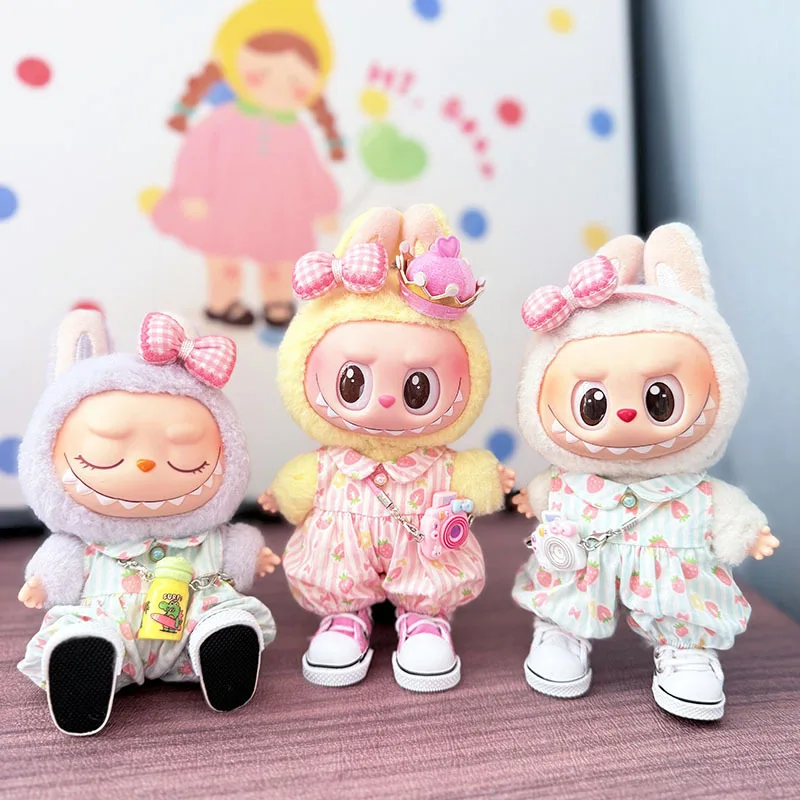

Labubu V1 V2 V3 Doll Clothes Cute Strawberry Paradise Jumpsuit Square Toe Shoes Set Collection Doll Accessories.