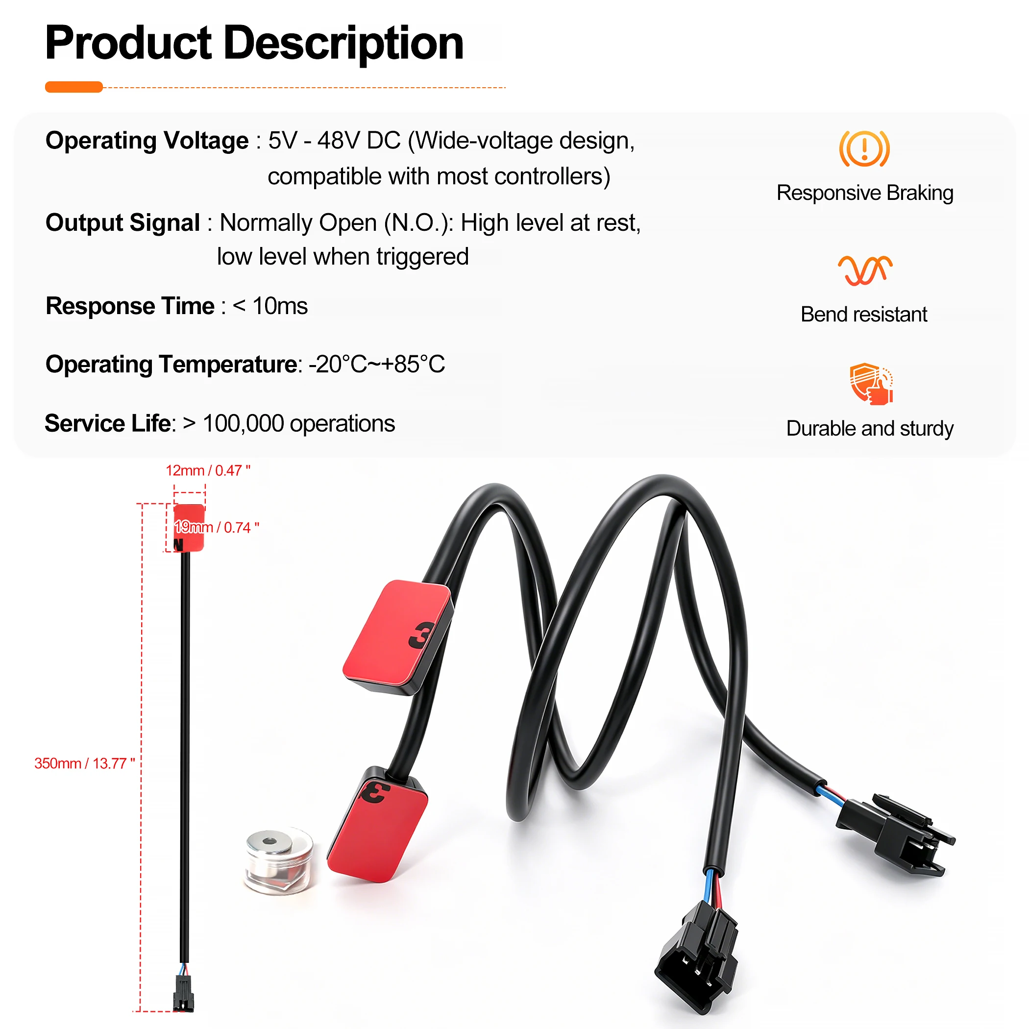 3PIN SM Connector With LED Display Hydraulic Brake Power Cut Off Sensor Cable Compatible Bafang BBS01 BBS02 BBSHD Electric Bike