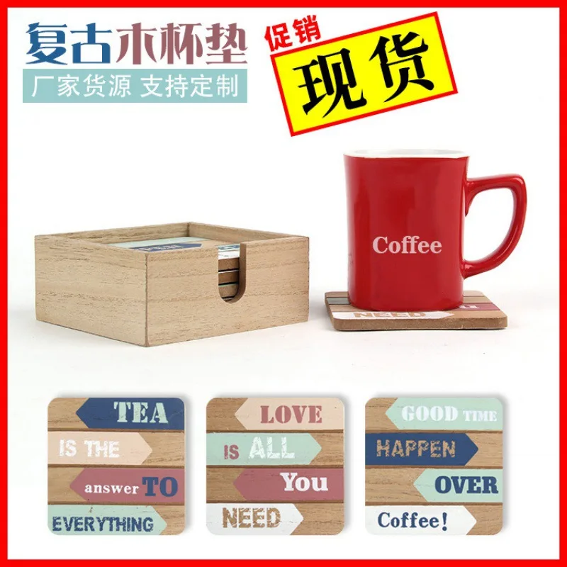 Exclusive for Cross-Border Vintage Country Wooden Heat Proof Mat Foreign Trade American Coffee Pad Wholesale Creative Coaster Co