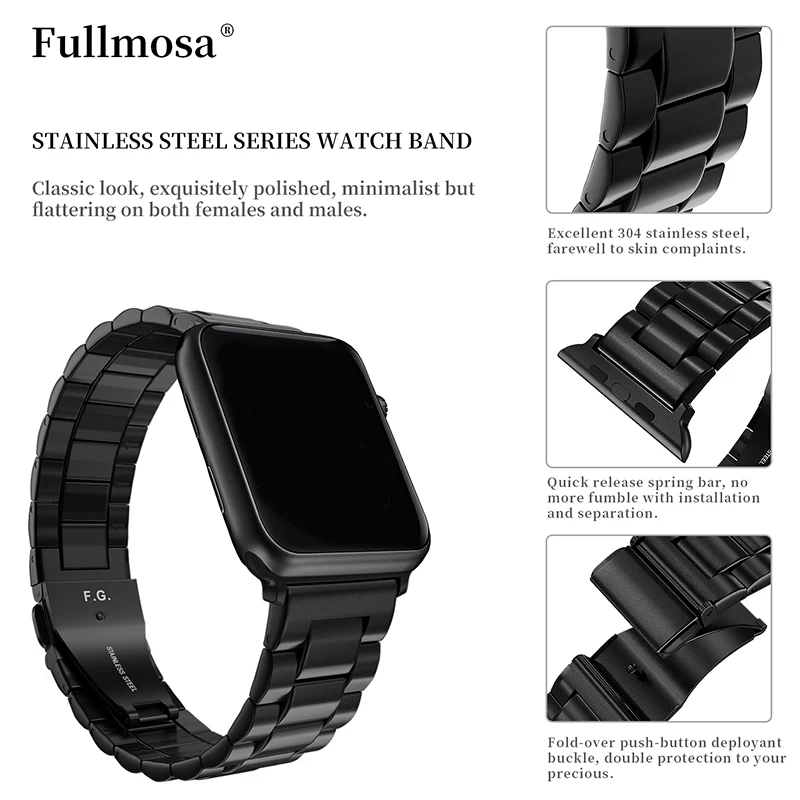 Fullmosa for Apple Watch Band with Case 38/40/41/42/44/45mm Stainless Steel Strap for Apple Watch Series 9/8/7/6/5/4/3/2/1/SE