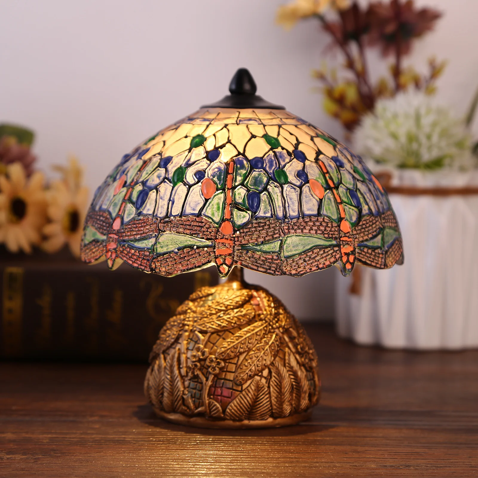 

Dragonfly Style Table Lamp Bedside Night Antique Luxurious Desk Light Bedroom Living Room for Bedroom