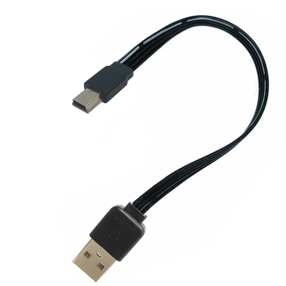 Mini USB2.0 5pin ذكر صعودا وهبوطا بزاوية 90 درجة إلى USB 2.0 ذكر 90 درجة كابل بيانات USB صغير سلك مسطح 0.1 متر/0.2 متر/0.5 متر/1 متر