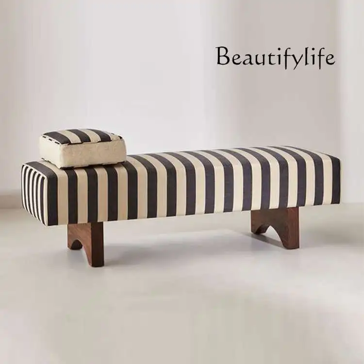 Medieval designer solid wood sofa, bedside stool, Nordic simple door fabric, shoe changing bench