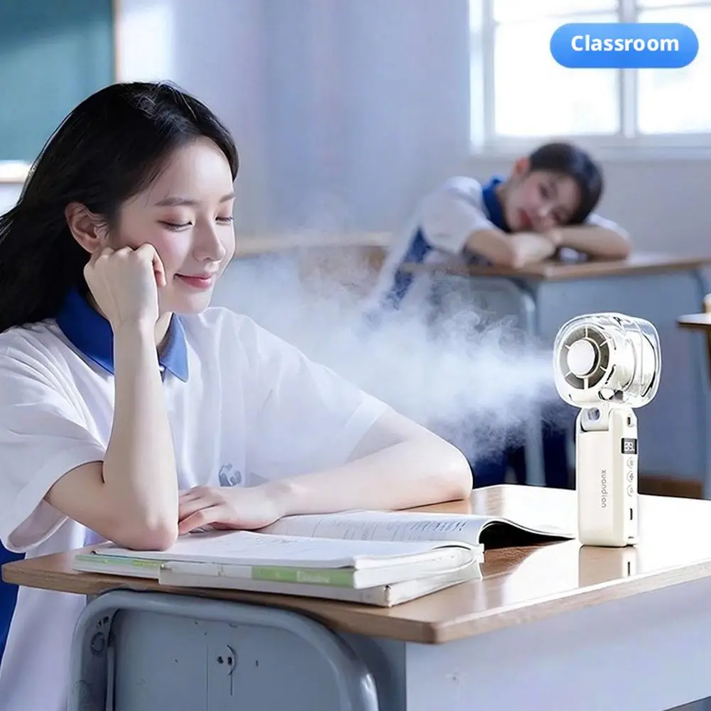 Newest Strong High Velocity Turbo Cooling Misting Fan Portable Handheld Mini USB Rechargeable Spray Fan Summer Outdoor Fan image 4