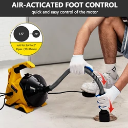 Drain Cleaner Machine 30Ft x 3/10In,Auto Electric Drain Auger for 3/4In-2In Pipes,with Foot Switch,Sewer Snake for Floor Drains