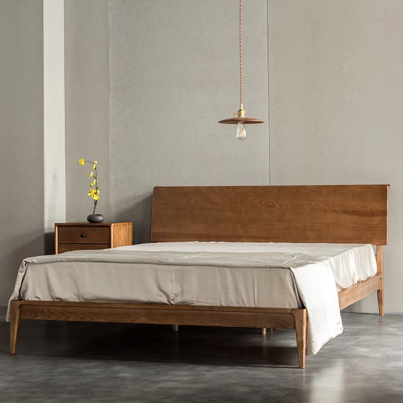 Łóżko dwuosobowe z litego drewna w stylu skandynawskim do sypialni, rozmiar 1.8 metra lub 1.5 metra.