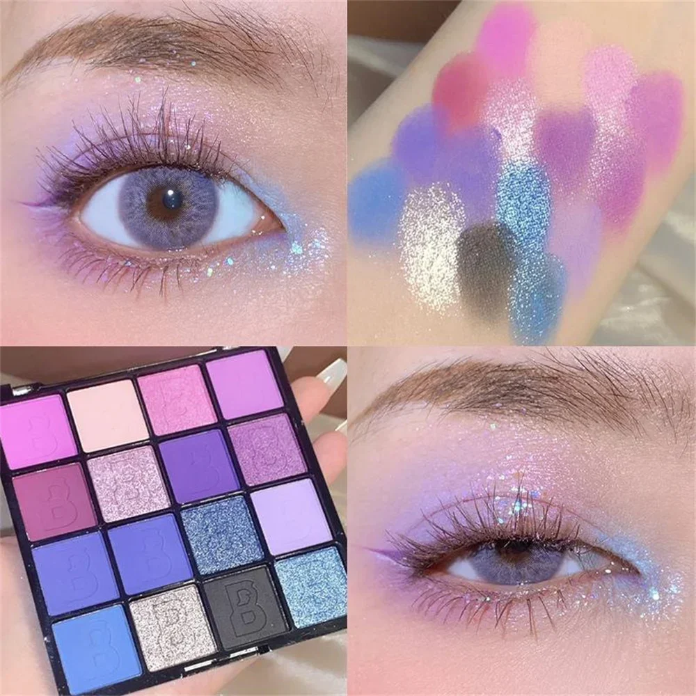 Paleta da sombra de olho para os olhos, brilho, rosa, roxo, verde, pigmento matte, clareamento, olhos impermeáveis, duradouros, encantadores, cosméticos