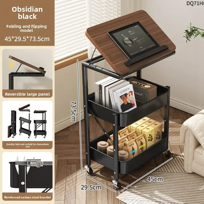 Adjustable Height Board Shelves Snack Organizer Living Room Side Table Trolley Cart Tea Trolley Folding Mobile Storage Cart