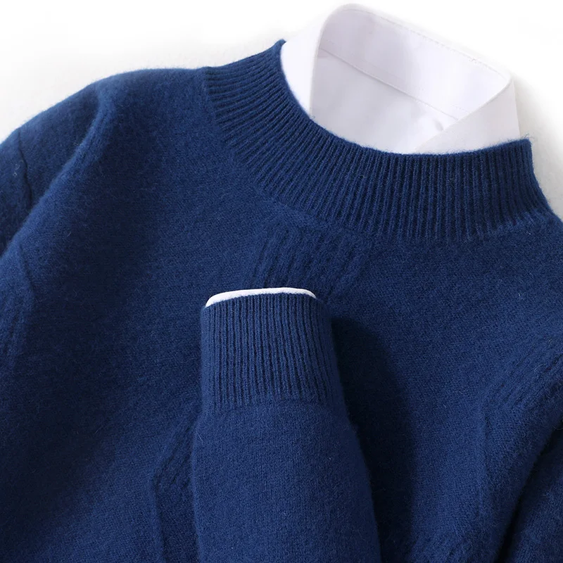 Men's Knitted  Sweater, Autumn /Winter New Thickened  Warm Wool sweater, Semi high neck, Musical Note Jacquard Casual  Loose Top