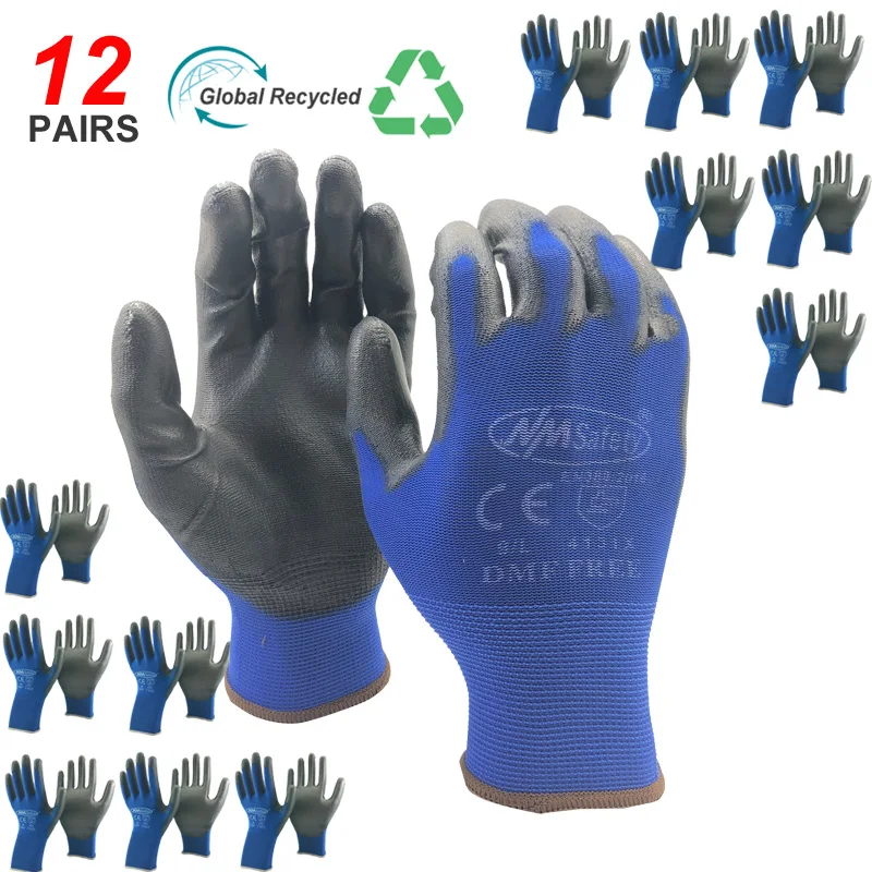Nmsafety 12ペアワーキンググローブ男性柔軟なナイロンやポリエステル安全作業手袋プロ安全用品