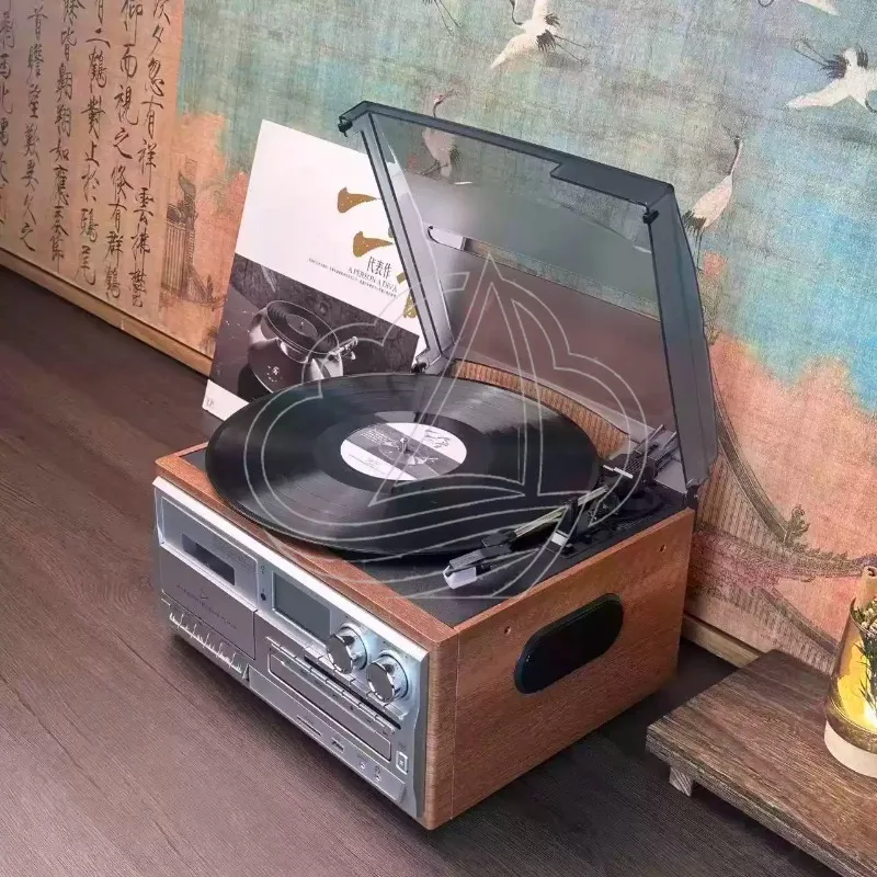 Vintage 3-in-1 Turntable, BT CD Tape Retro Home Audio System