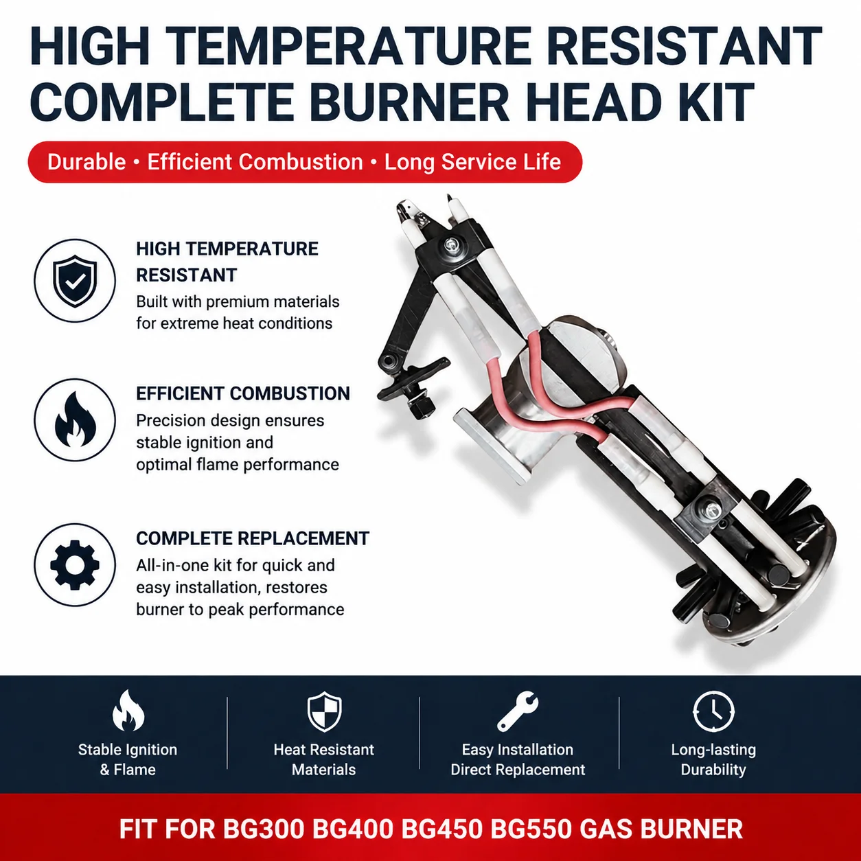 High Temperature Resistant Complete Burner Head Kit Fit BG300 BG400 BG450 BG550 Gas Burner Spare Parts