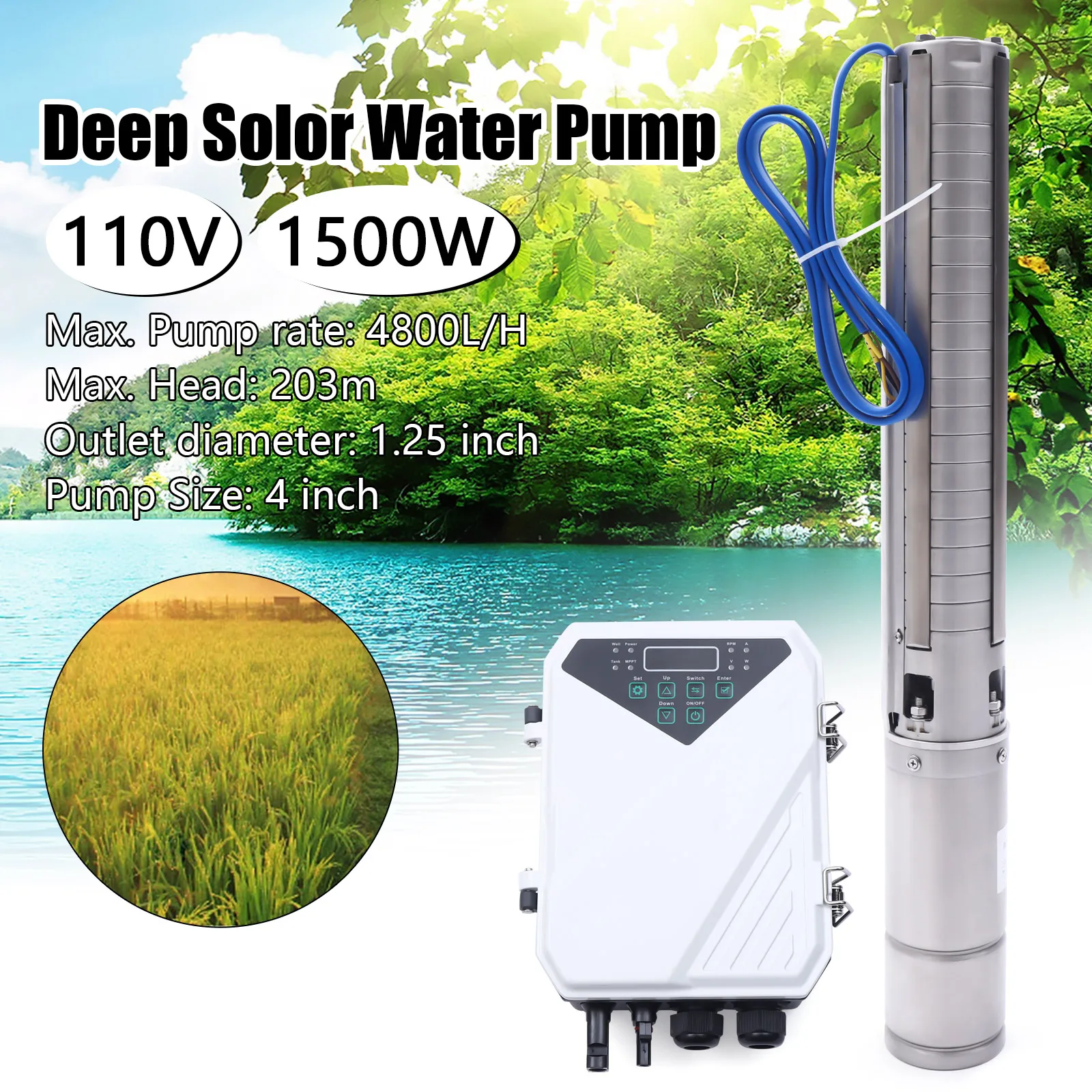 110V 1500W ไฟฟ้า Deep Well ปั๊มปั๊มน้ําสแตนเลสแบบพกพา Submersible ปั๊มสําหรับอุตสาหกรรมบ้านใช้ W/แบริ่งคู่