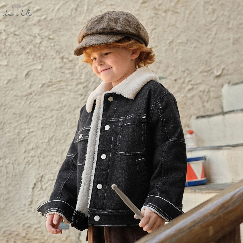

Dave Bella, зимне-осенняя теплая джинсовая куртка для мальчиков, детская повседневная флисовая верхняя одежда для детей 7-13 лет, детская одежда DK4254433
