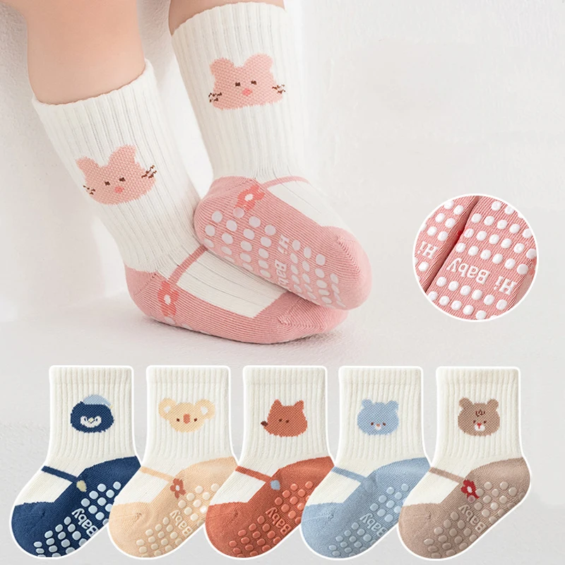 Cute Cartoon Baby Floor Socks Soft Cotton Non Slip Toddler Socks Anti-Slip Sole Indoor Learning Walking Socks for Boys Girls