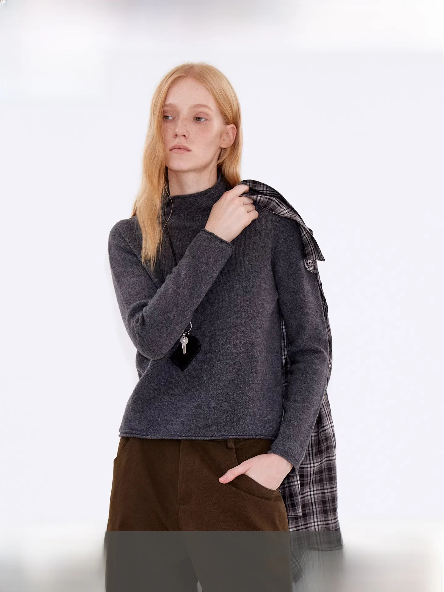 

Fano Women's Knitted Wool Camere Base Layer f High Collar Cuffed Sweater Casual Loose Fit Long Sve Warm Top
