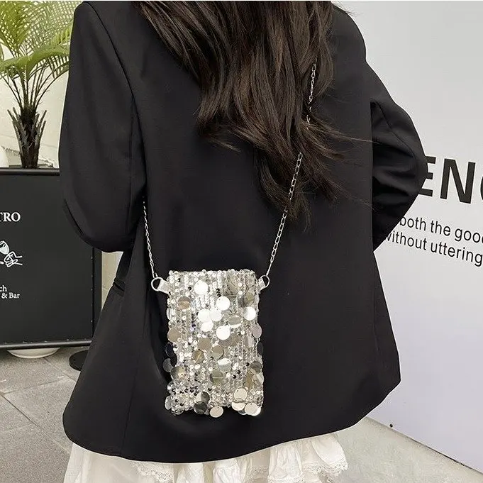 

Женская сумка через плечо с блестками, лето 2022, универсальная сумка через плечо с цепочкой, сумка для мобильного телефона Ele Sensation