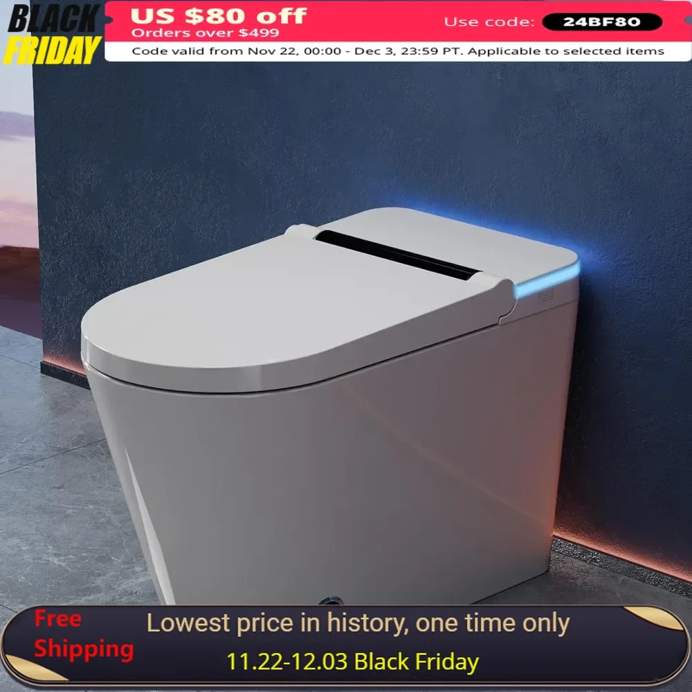 

Smart Toilet,with Tank, Auto Open Close, Heated Seat, Foot Sensor Flush, Built-in Booster Pump, Powerful Flushing,Toilets