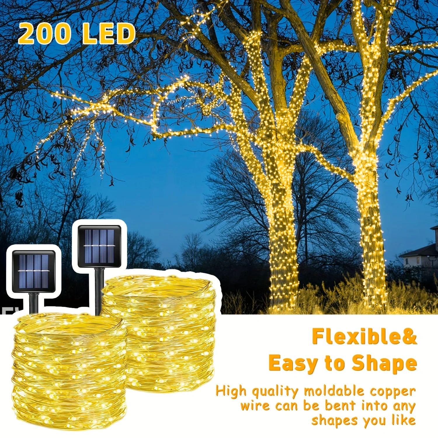 

2Pack Solar Christmas Lights Each 72FT 200 LED Solar String Lights Outdoor Solar Fairy Lights for Outside Christmas Decoration