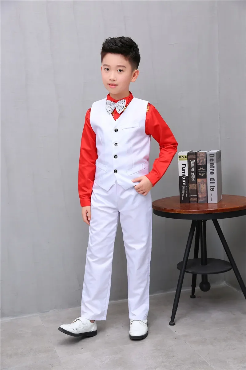 

Children's Jazz Dance Latin Dance Piano Performance Dress Boy Show Host Boy Suit Vest Set