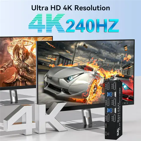 Navceker 4K 240Hz Dual Monitor DP 2.0 KVM Switch 8K USB 3.0 Displayport KVM Switch 2 in 2 out Display 2 Monitors 2 Computer PC