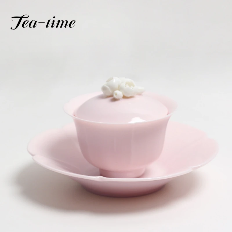 150ml Boutique Hand Knead Flower Ceramic Gaiwan Tea Maker Tea Tureen Household Large Size Sakura Pink Ladies Kung Fu Teaware Set