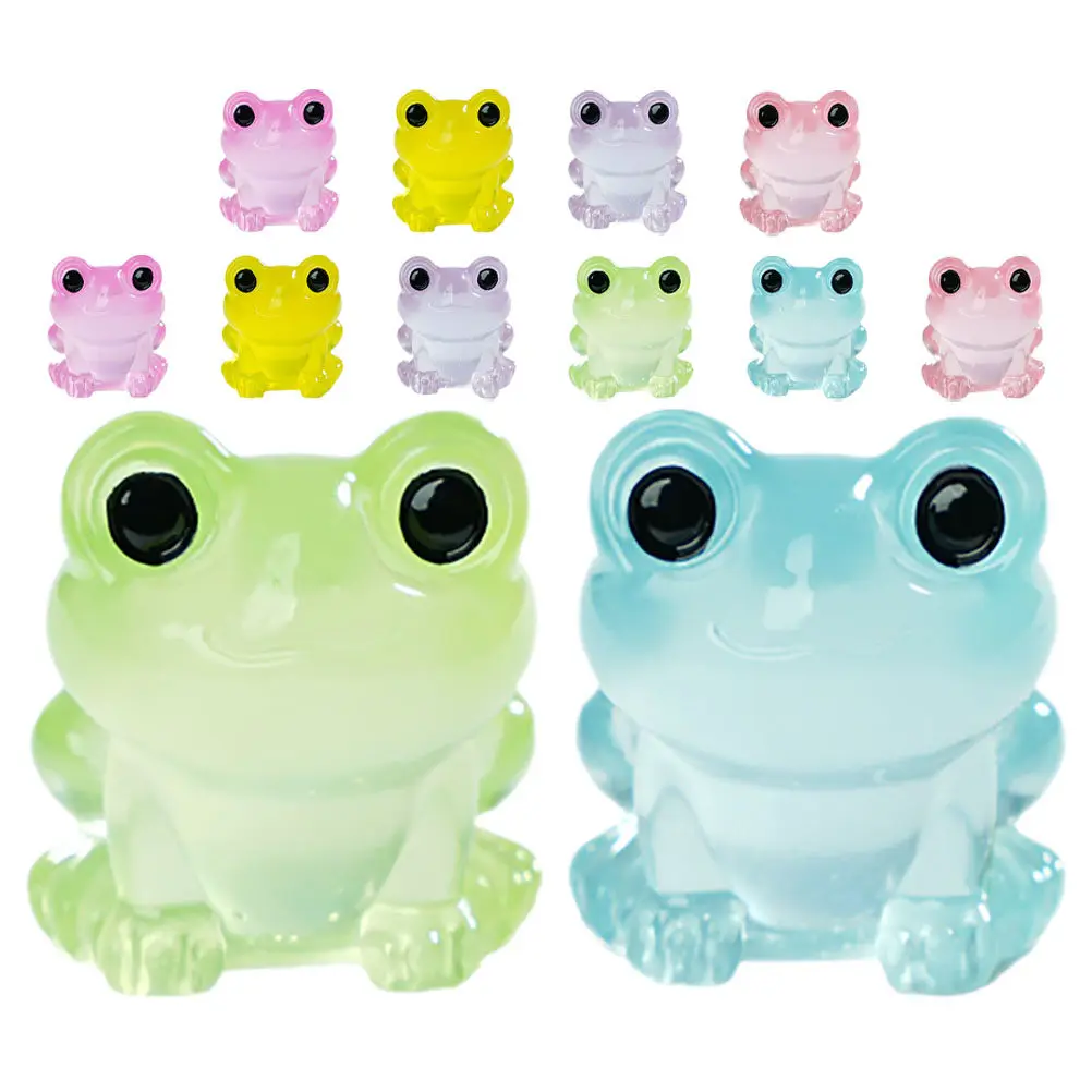 12Pcs Tiny Glow in The Dark Frog Figurines Luminous Resin Mini Frogs for Micro Landscape Garden Terrarium Decoration