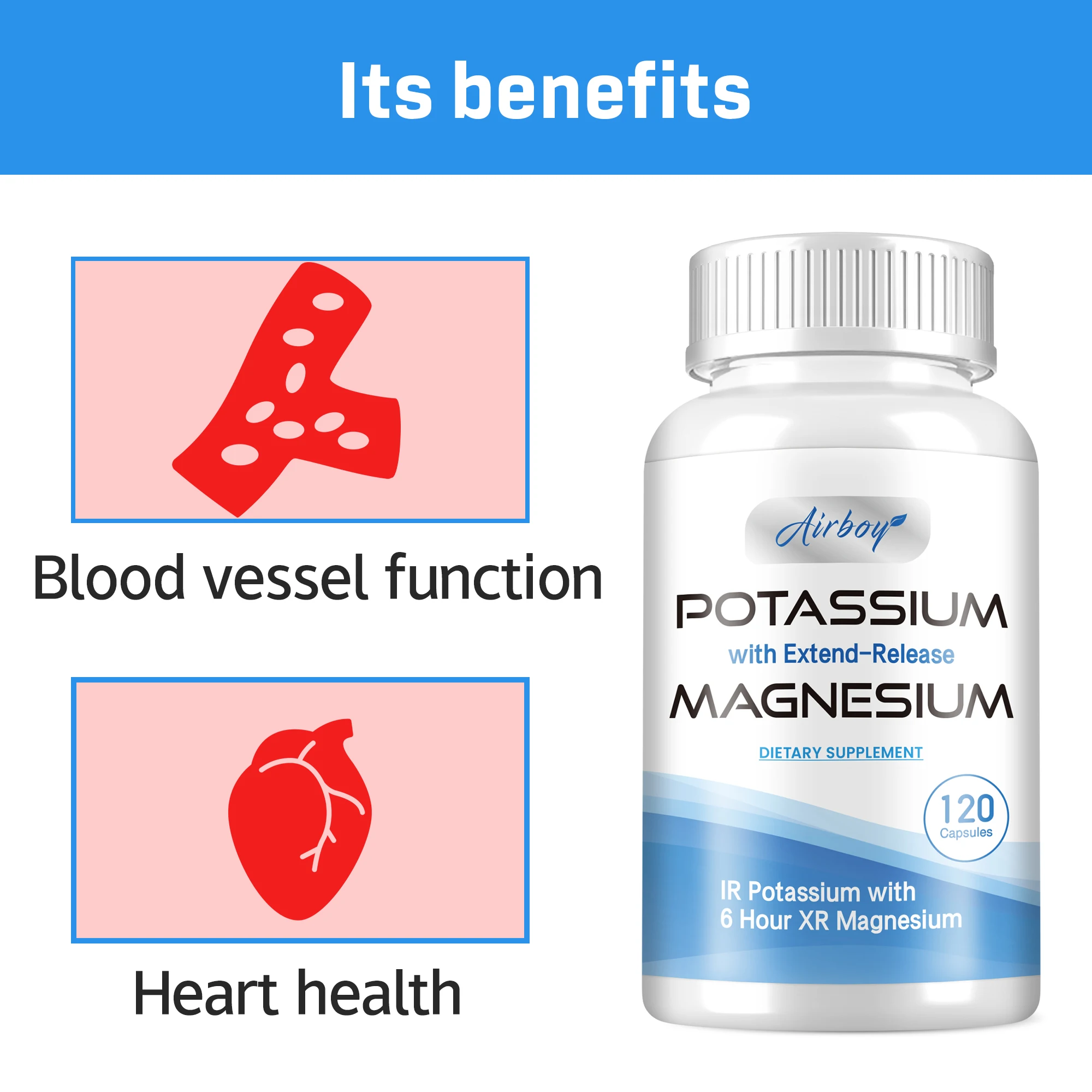 

Калий с магниевой добавкой — способствует здоровью кровотока, поддержке кровяного давления, здоровью сердца и сердечно-сосудистой промышленности.