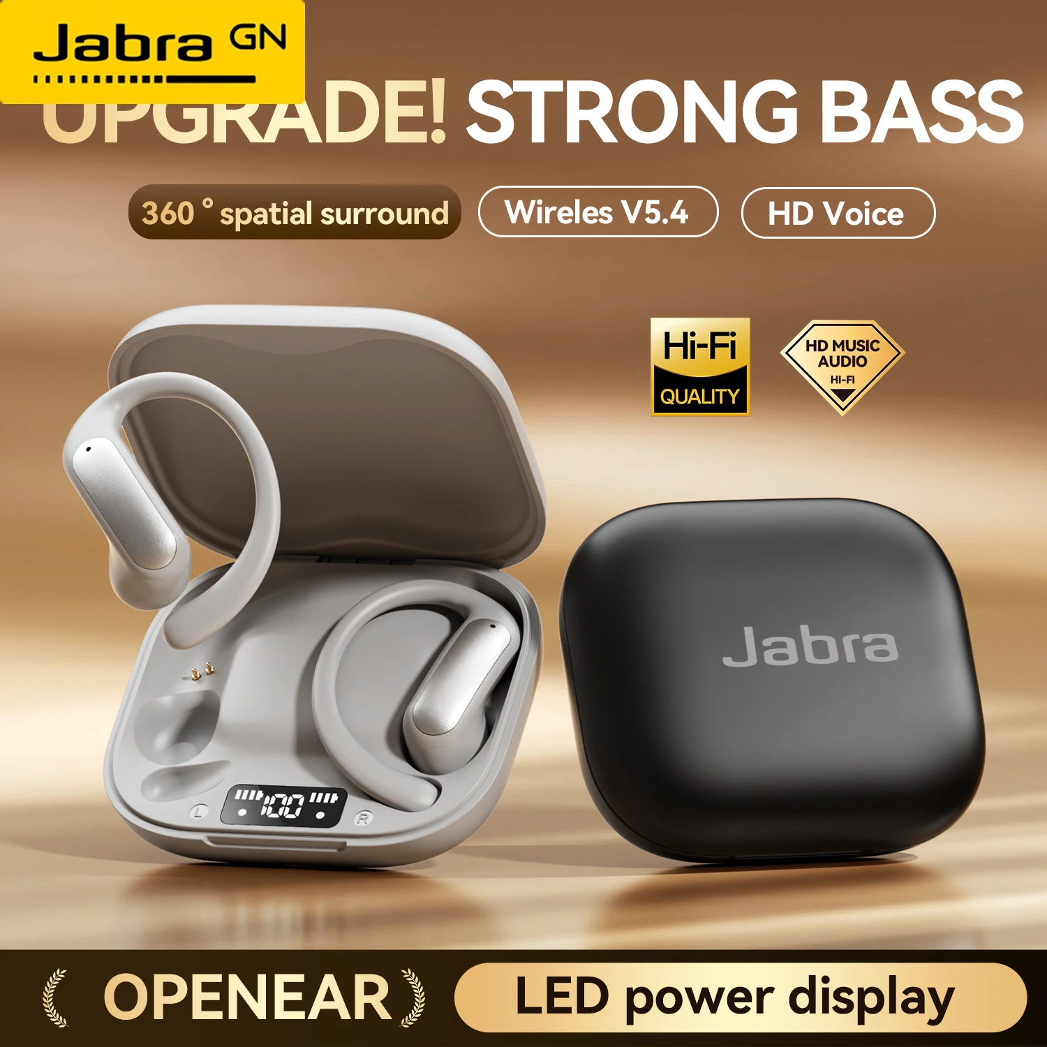 Auriculares Jabra Bluetooth 5.4, Auriculares Intrauditivos con Gancho, Auriculares Inalámbricos, Auriculares Estéreo HiFi, Auriculares Impermeables con Reducción de Ruido