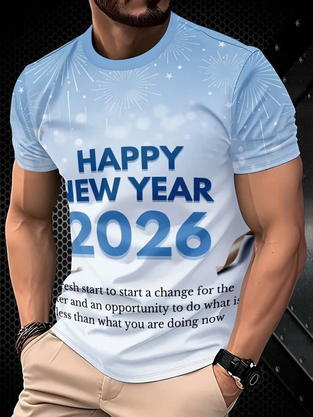 

Новогодняя футболка 2026 с 3D-принтом «Фейерверк» для мужчин, летняя повседневная уличная одежда, топы с круглым вырезом, короткий рукав, мужская одежда