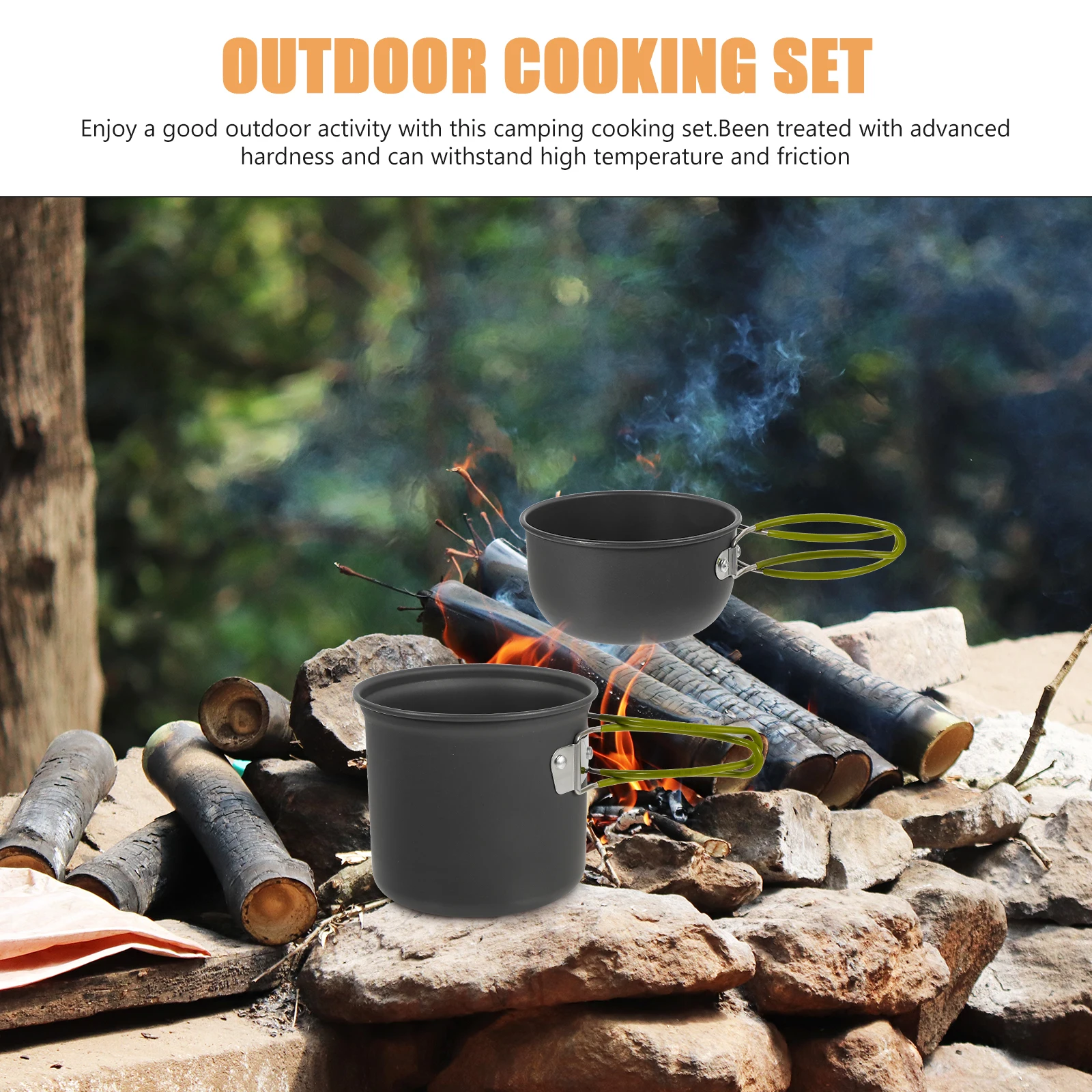 

Aluminum Alloy Camping Pot Portable Cookware Set for 1 2 People Outdoor Cooking Kits Durable High Temperature Travel